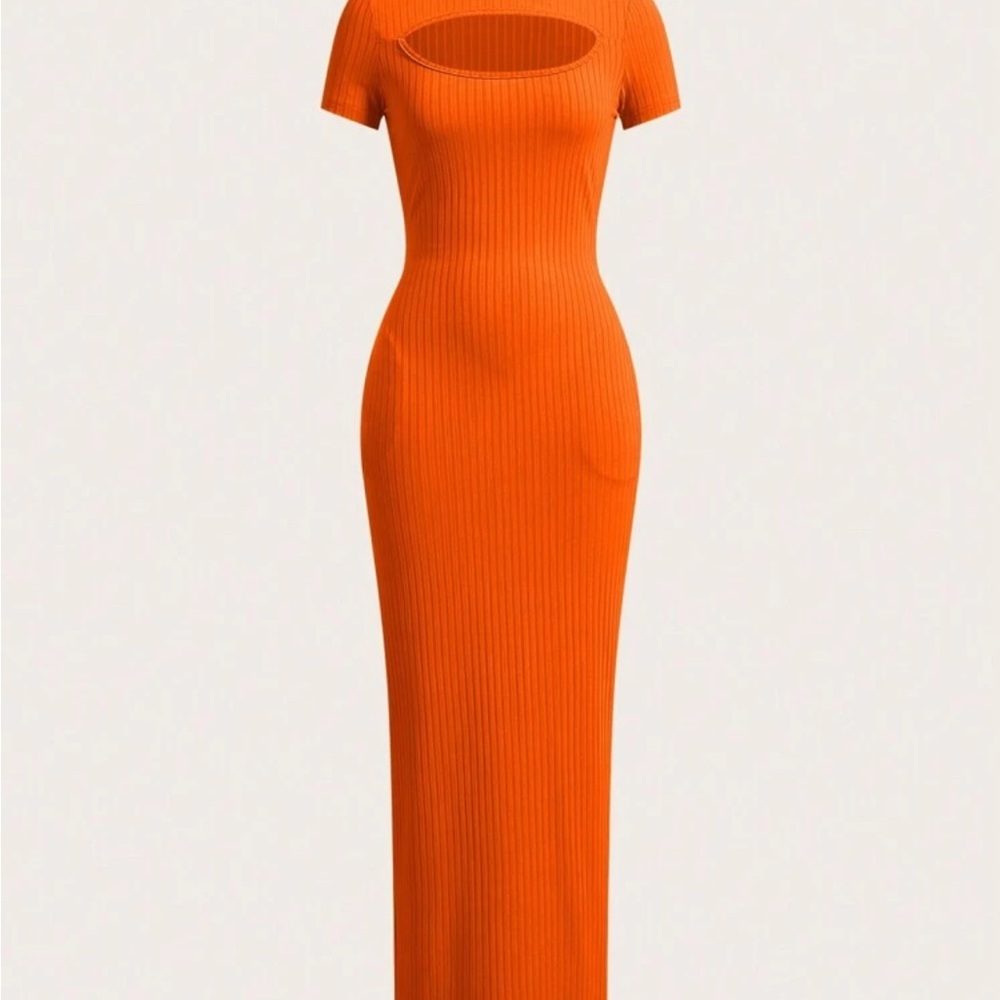 Elegant Orange Ribbed Dress
